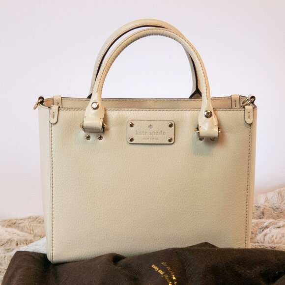 Kate Spade Small Wellesley Quinn Ivory Leather Tote/Crossbody Convertible Bag - Picture 1 of 13